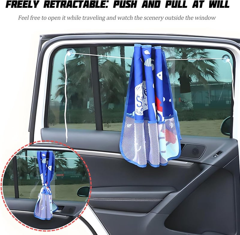 Sandfren Car Window Shade, Vehicle Sunshade Curtain with Storage Pockets & Suction Cups for Baby, Cartoon Pattern Auto Interior Heat Sun Protection Cover, Universal for SUV Sedan Trucks (Sailboat) - Image 5